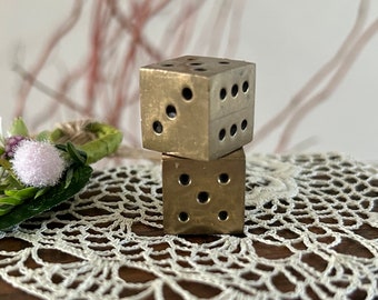 Vintage Six Sided Brass Dice Set / Solid Brass Dice