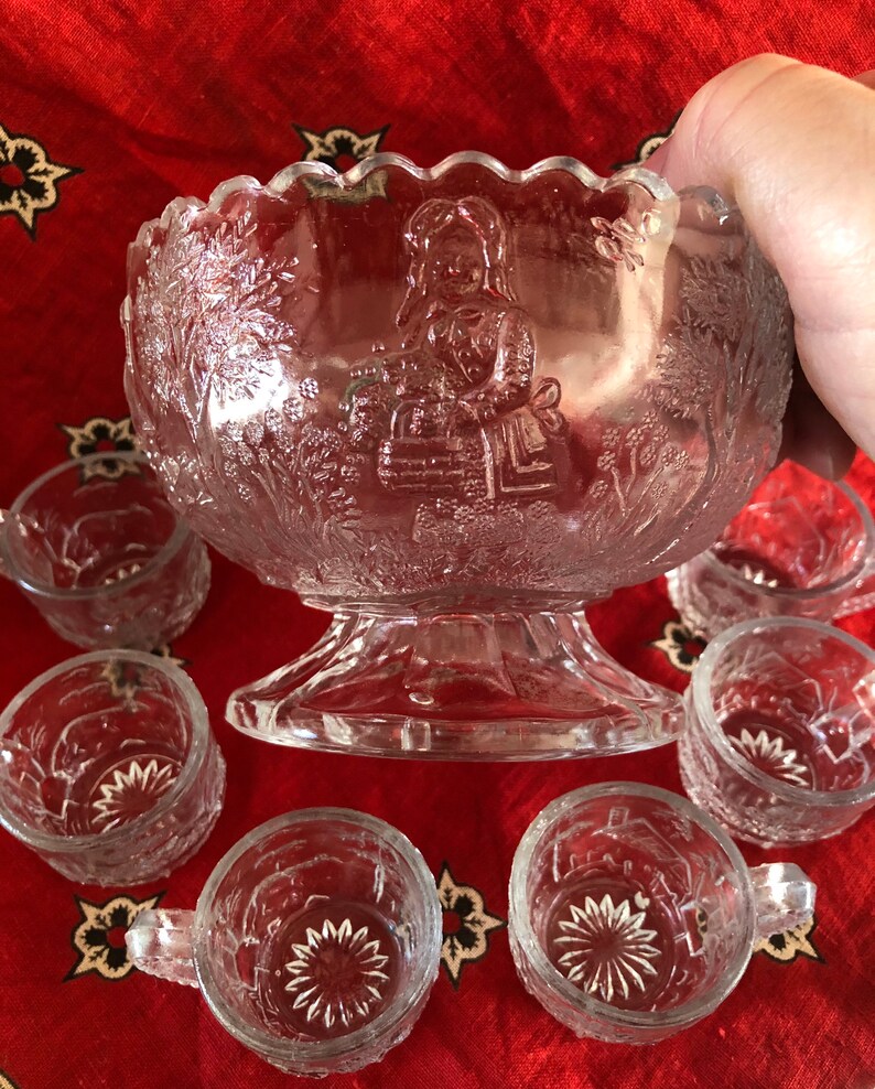 Antique EAPG Pressed Glass Miniature Punch Bowl Set / EAPG Etsy