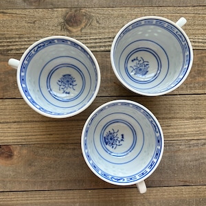 Vintage Jingdezhen Porcelain Tea Cup Replacement Set / Transparent Rice Porcelain