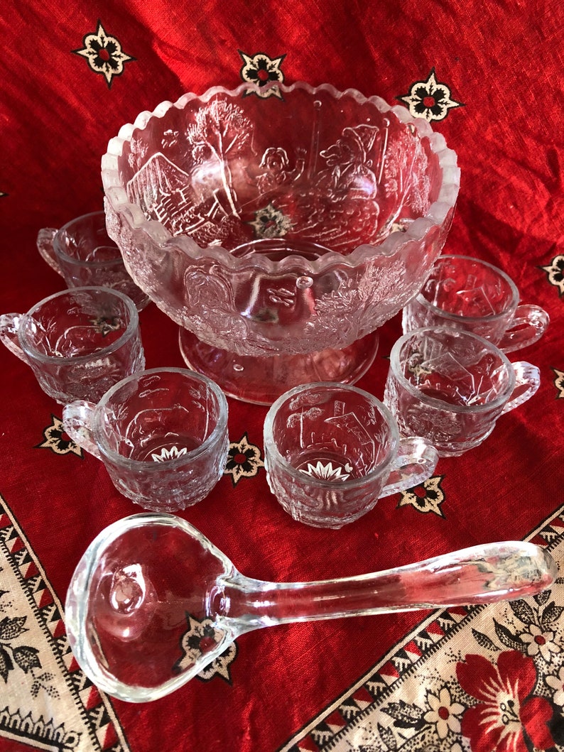 Antique EAPG Pressed Glass Miniature Punch Bowl Set / EAPG Etsy