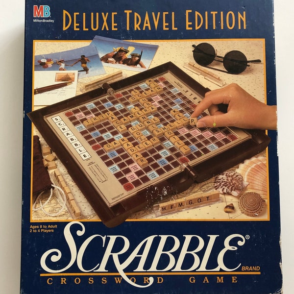 Vintage 1990’s Deluxe Travel Scrabble Game / Vintage Spelling Game Mini Tiles