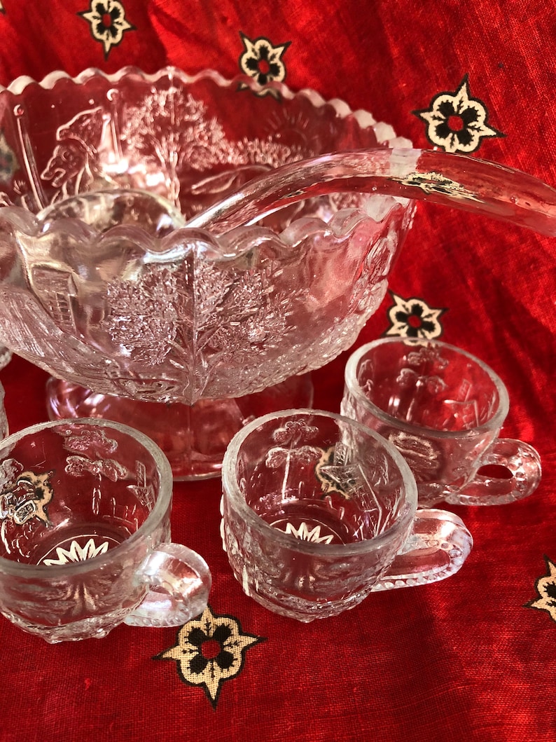 Antique EAPG Pressed Glass Miniature Punch Bowl Set / EAPG Etsy
