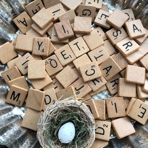 Vintage 1976 Scrabble Tiles with Wood Letter Trays: Game Replacement Pieces
