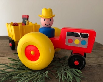 Vintage 1970’s Fisher Price Little People Farm Pieces / Fisher Price Barnyard / Fisher Price Tractor