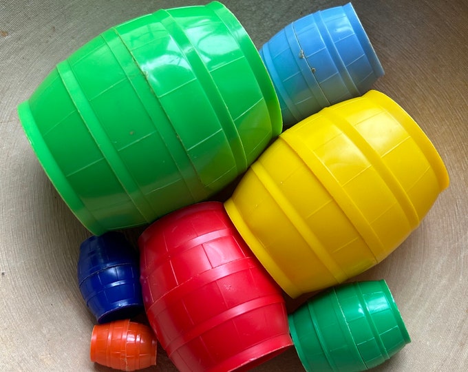 1960s Vintage Child Guidance Toys kittie in the Kegs Set / Nesting