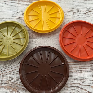 Vintage Tupperware Travel Mug Replacement Lid Set / Tupperware Coaster / Tupperware Harvest Colors