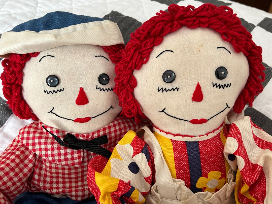 Vintage 1940-50s Handmade Raggedy Ann and Andy Dolls / Vintage Rag ...
