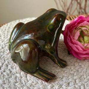 Vintage Glazed Ceramic Frog: Garden Gnome Decor, Prince Charming
