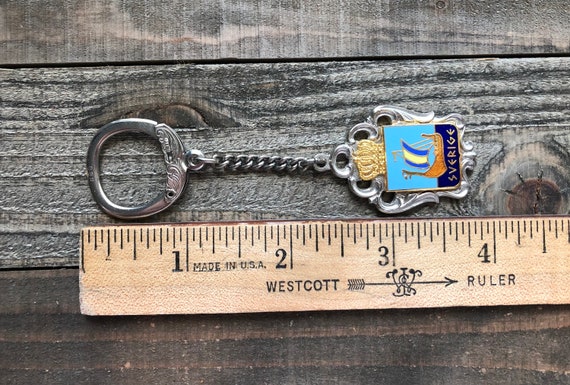 Vintage Travel Souvenir Keychain  Sweden Charm Souvenir  Vintage Key Fob