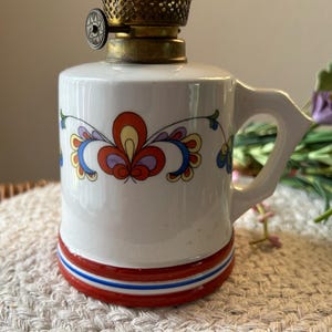 Miniature Porcelain Oil Lamp: Victorian Style Nightstand Decor