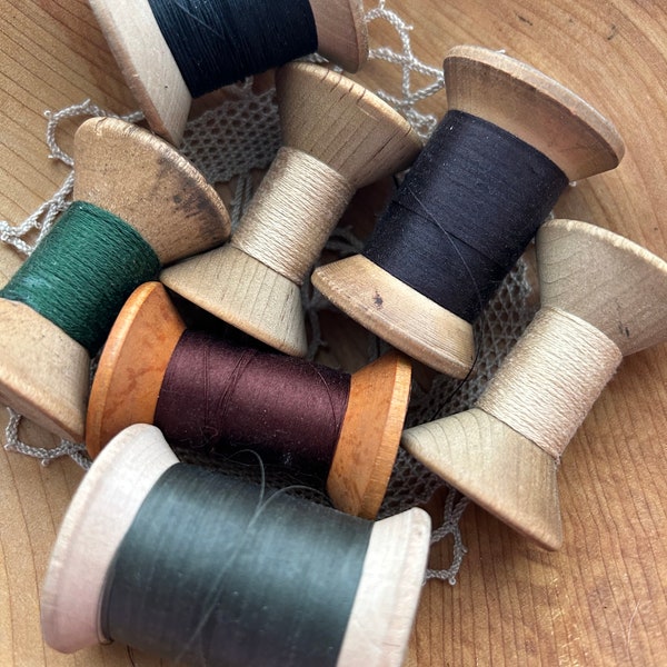 Antique Wooden Spool Thread Mixed Lot of 7 / Vintage Sewing Notions