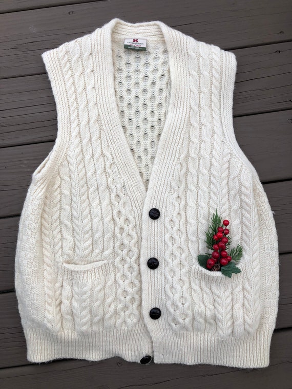 Vintage Irish Fisherman Adult Sweater Vest / Wool 