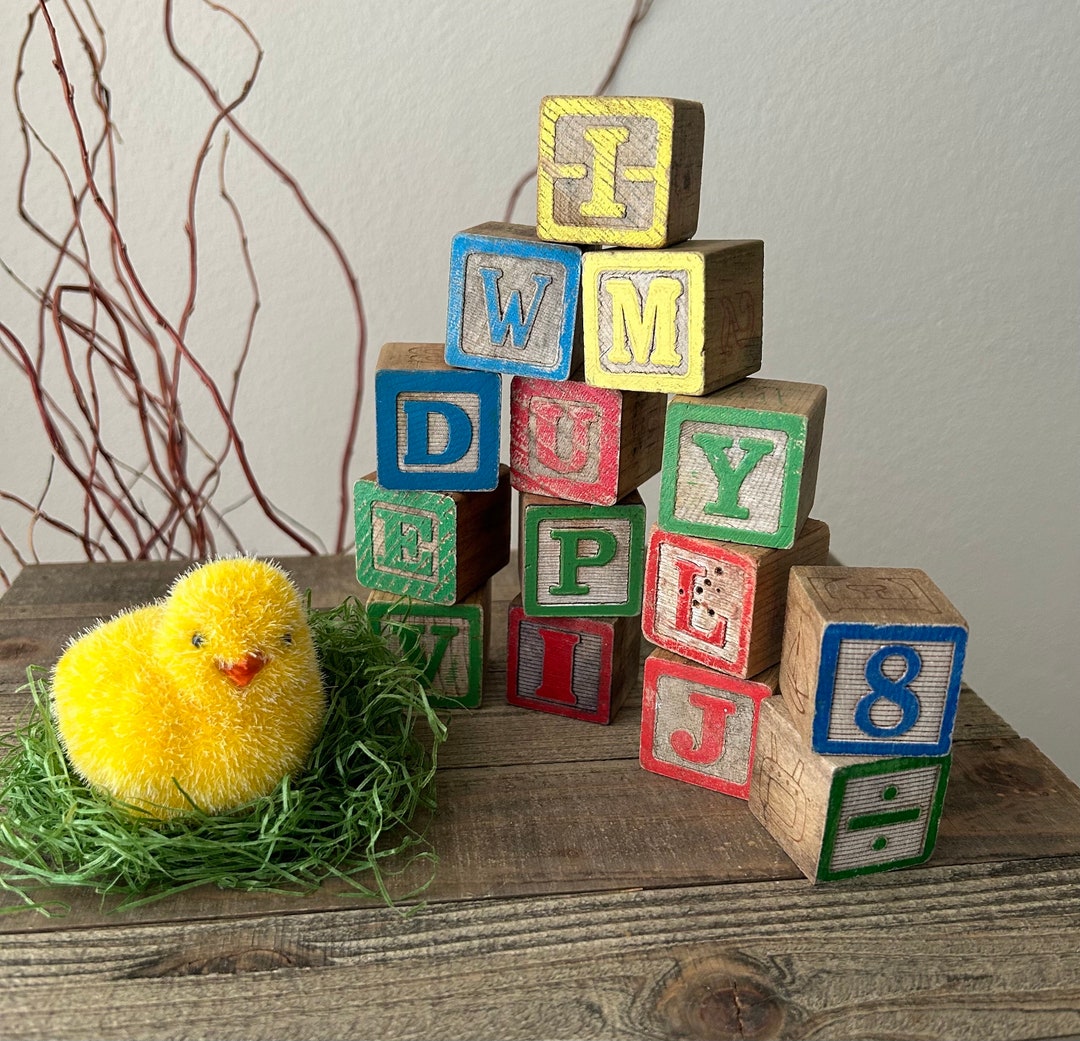 Vintage Wood Alphabet Blocks / Abc’s Building Blocks Toy Set / Baby ...