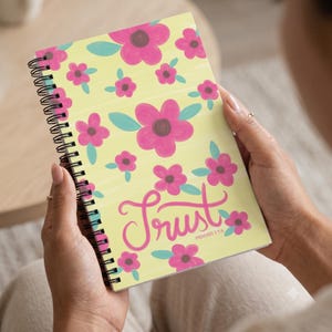Christian Journal Women Teen Gift Faith Bible Study Prayer Writing Spiral Notebook Watercolor Floral Proverbs 3 5 6 Trust God Devotional