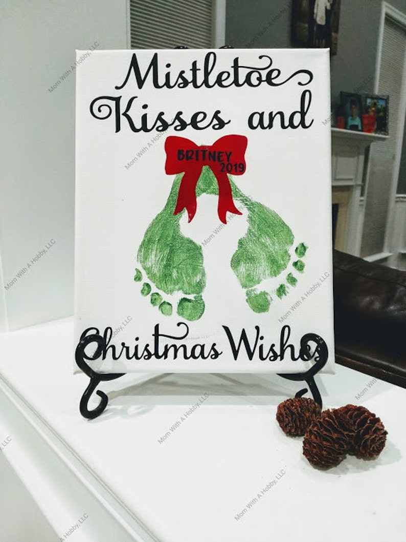 Mistletoe Kiss &amp; Christmas Wishes Mistletoes Footprint Art | Etsy