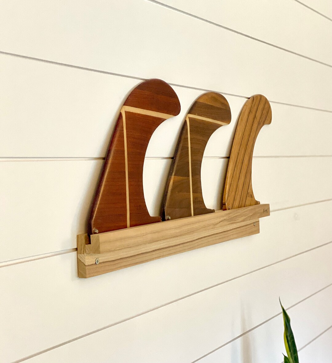 Teak Surfboard Fin Display Stand 3 Fin Wall Mount Etsy