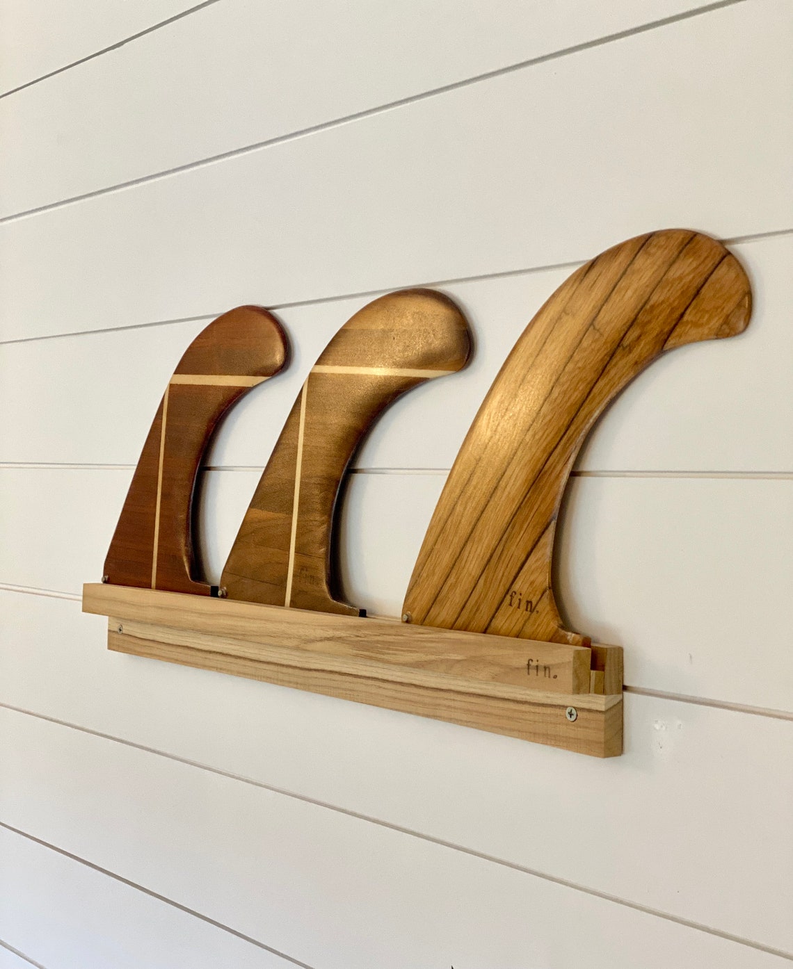 Teak Surfboard Fin Display Stand 4 Fin Wall Mount Etsy