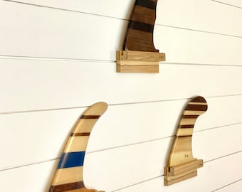 Teak Surfboard Fin Display Rack - 1 Fin Wall Mount