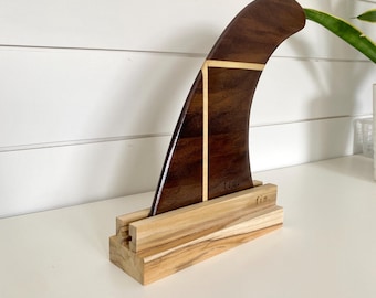 Handmade Teak Surfboard Fin Display Stand