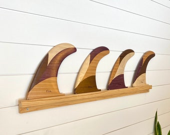 Wood Surfboard Fins AND Wall Rack - "Badfish” 4 pack