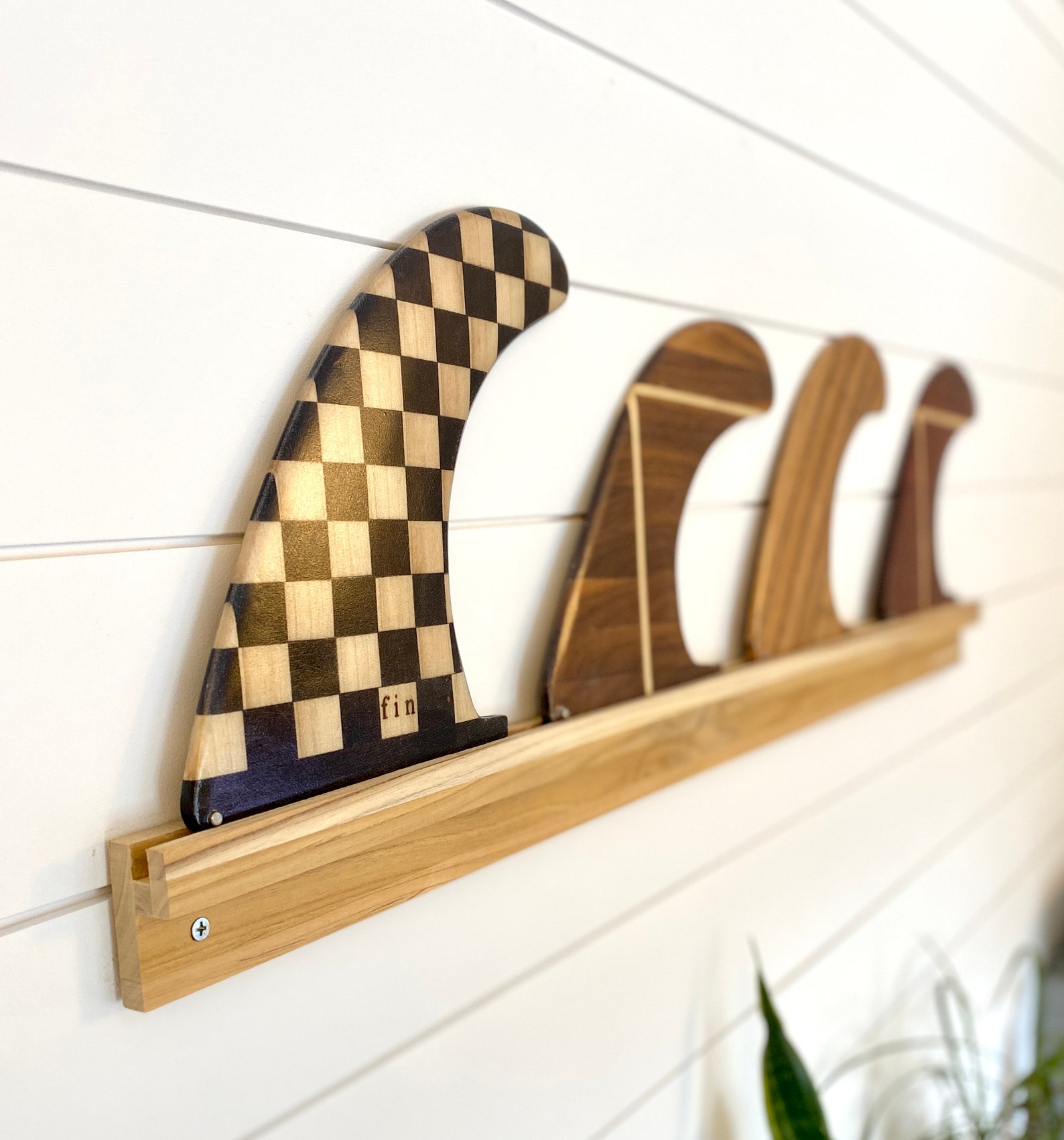 Teak Surfboard Fin Display Stand 4 Fin Wall Mount Etsy
