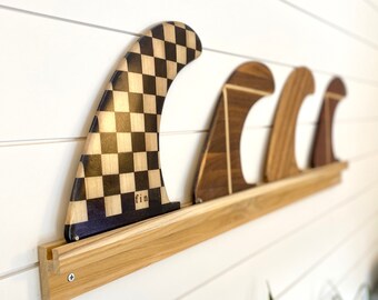Teak Surfboard Fin Display Rack 4 Fin Wall Mount Etsy