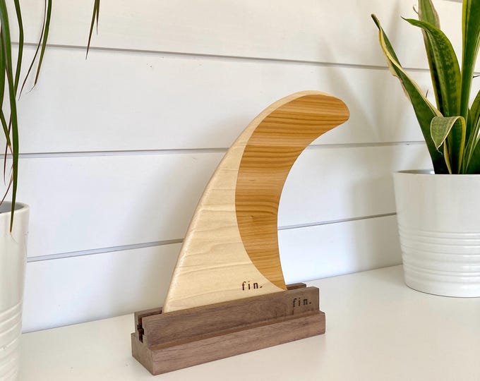 Featured listing image: Premium Surfboard Fin Display Stand - Walnut With Wide Base