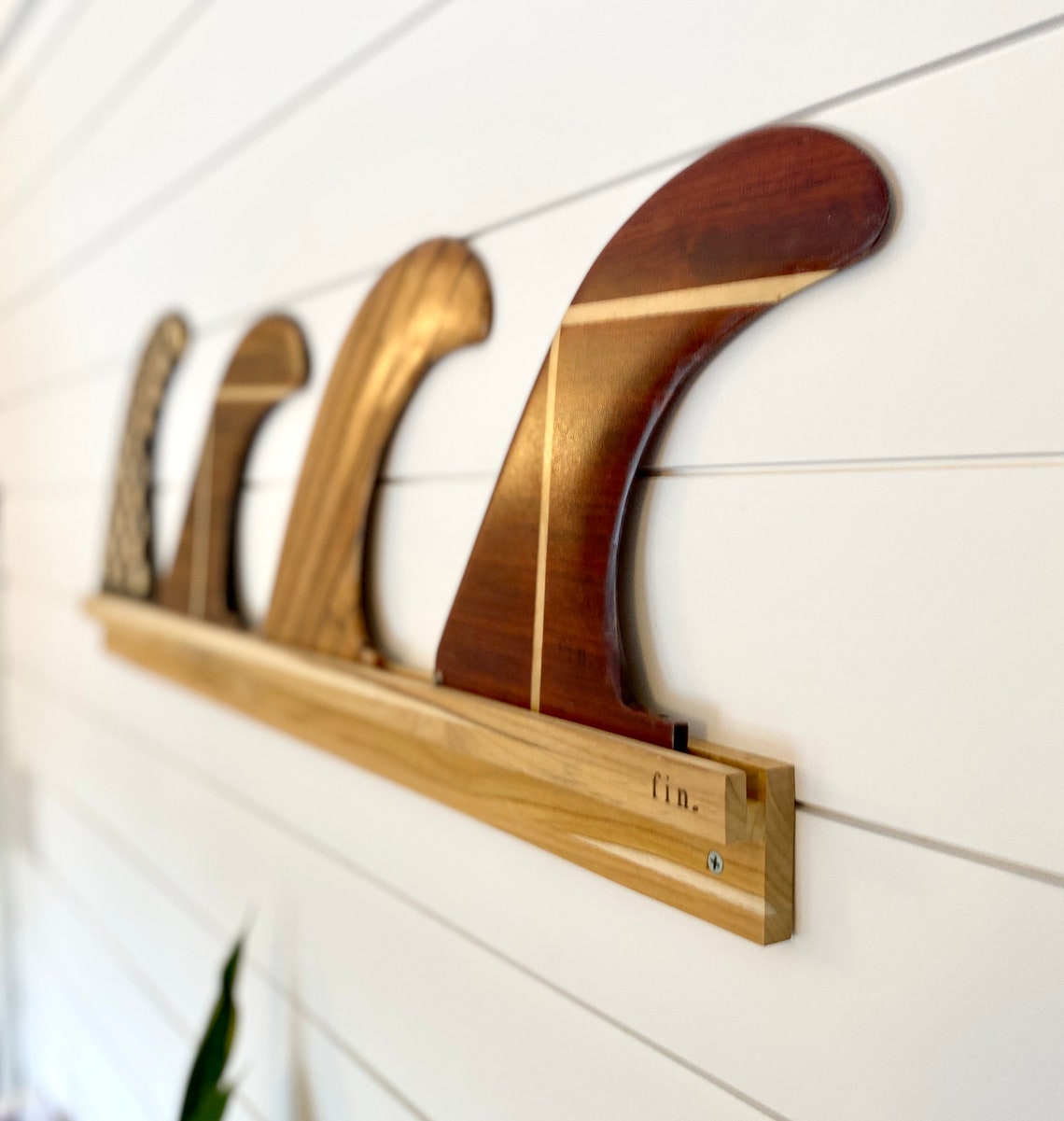 Teak Surfboard Fin Display Stand 4 Fin Wall Mount Etsy