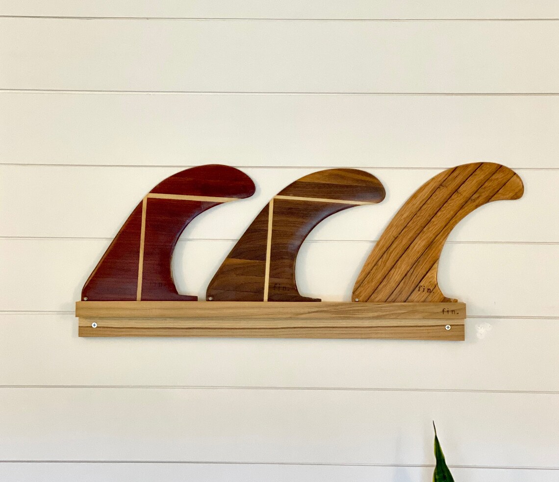 Teak Surfboard Fin Display Stand 4 Fin Wall Mount Etsy