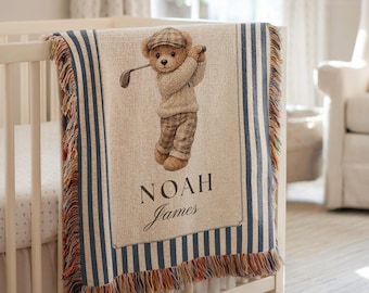 Personalized Boy Golf Nursery Blanket Sport Baby Blanket Golf Nursery Decor Newborn Custom Name Blanket Golf Baby Shower Gift Woven Blanket