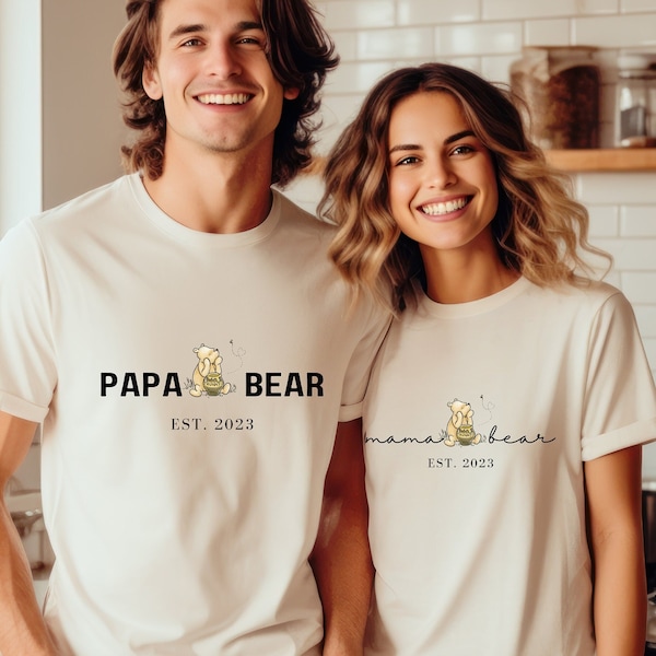 Custom Mama Bear Shirt Papa Bear Shirt Matching Mom and Dad T-shirt Set New Parent Shirt for New mom New dad Matching shirt Mama Est Shirt