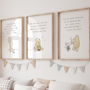 Winnie the Pooh Nursery Print Set of 3 Baby Pooh Nursery Art Classic Pooh Nursery Decor Pooh Bear Wall Art Nursery Pooh Bear Quote Kids Room