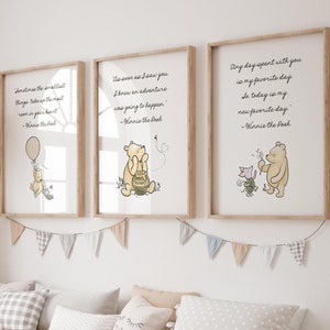 Winnie the Pooh Quotes Nursery Print Set of 3 Baby Pooh Nursery Art Classic Pooh Nursery Decor Pooh Bear Wall Art Nursery Pooh Bear Kid Room