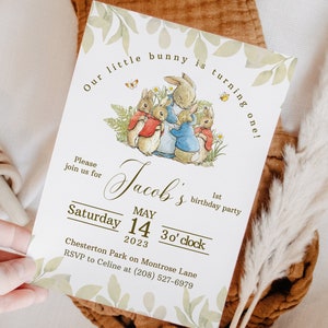 Peter Rabbit First Birthday Invitation Beatrix Potter Birthday Invite 1st Birthday Boy Peter Rabbit Birthday Invitation Peter Rabbit Bday