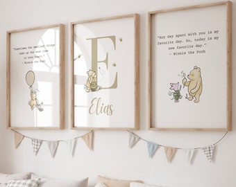 Winnie the Pooh Nursery Print Set Custom Baby Pooh Nursery Art Personalized Baby Name Classic Pooh Nursery Decor Pooh Bear Wall Art Nursery