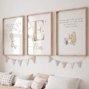 Winnie the Pooh Nursery Print Set Custom Baby Pooh Nursery Art Personalized Baby Name Classic Pooh Nursery Decor Pooh Bear Wall Art Nursery