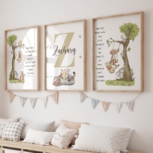 3er Set Klassiker Winnie Puuh Pooh Kinderzimmer Dekor Benutzerdefinierte Baby Name Print Pooh Kinderzimmer Wandkunst Pooh Bär Baby Geschenk