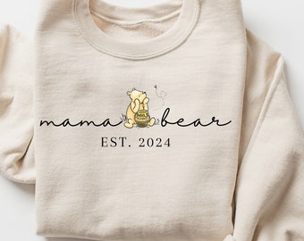 Mama Est Sweatshirt Personalized Mama Bear Winnie The Pooh T-Shirt Mama Bear Gift for Mom Custom Mama Shirt Gift Pooh Mama Bear Shirt