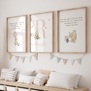 Winnie the Pooh Girl Nursery Print Custom Baby Girl Pooh Nursery Art Girl Baby Name Classic Pooh Nursery Decor Girl Pooh Bear Nursery Art