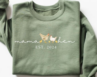 Mama Est Sweatshirt Personalized Mama Hen T-Shirt Mother Hen Gift for Mom Custom Mama Shirt Gift Chicken Mama Shirt Custom Mama 2024 Shirt