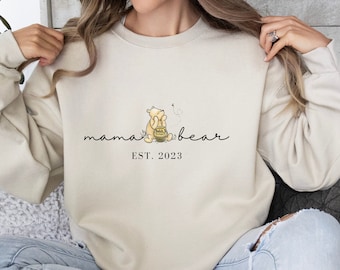 Custom Mama Bear Sweatshirt Winnie Pooh Mama Sweatshirt Classic Pooh Sweater Mom Pooh Bear Hoodie Mom Sweatshirt Personalized Gift New Mom