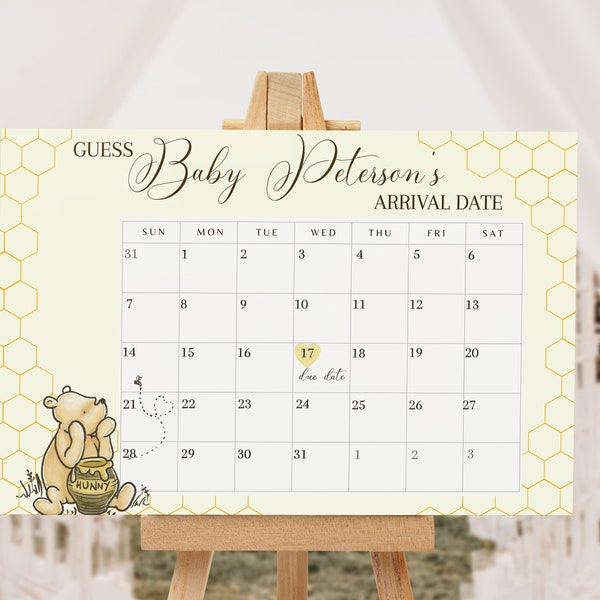 Winnie the Pooh Baby Shower Calendar Pooh Guess the Arrival Date Pooh Bear  Calendar Pooh Shower Decor Pooh Bear Baby Shower Game Pooh