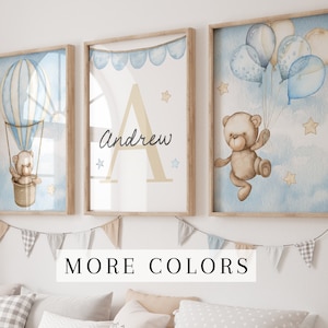 Set of 3 Boy Teddy Bear Nursery Wall Art Prints Personalized Name Teddy Bear Nursery Decor Bear Nursery Frames Teddy Bear Baby Room Art