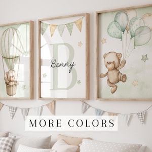 3er Set Benutzerdefinierte Teddybär-Kinderzimmer-Wand-Kunstdrucke personalisierte Name Teddybär-Kinderzimmer-Dekor-Bär-Kinderzimmer-Rahmen Teddybär-Baby-Raum-Kunst