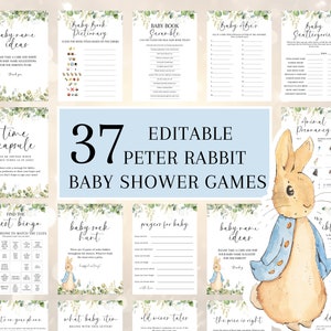 Gioco per baby shower Peter Rabbit Gioco per baby shower vintage Gioco per baby shower Beatrix Potter Pacchetto di giochi modificabili Gioco per baby shower classico per ragazzi