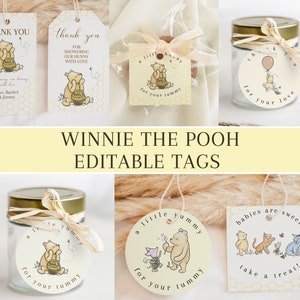 Winnie Pooh Tag Editable Pooh Tag Pooh Baby Shower Decor Pooh Bear Party Tag Winnie the Pooh Shower Favor Classic Pooh Bear Tag Pooh party