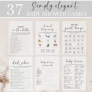 Digitale babyshowerspelbundel Eenvoudig babygamepakket Bewerkbaar douchespel Neutraal babyshower Elegante babyspelbundel Effen douchespel