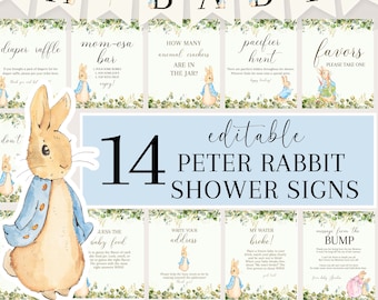 Peter Rabbit Baby Shower Signs Beatrix Potter Invitation Boy Baby Shower Customizable Templates Editable Peter Rabbit Baby Shower Signs