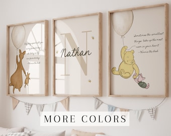 Winnie the Pooh Nursery Decor Personalized Pooh Nursery Print Set Pooh Bear Nursery Wall Art Baby Name Nursery Neutral Pooh Nursery Sign