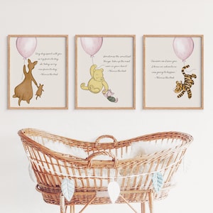 Winnie the Pooh Girl Nursery Print Set of 4 Baby Pooh Nursery Art Classic Pooh Nursery Decor Pooh Bear Wall Art Nursery Pooh Bear Kid Room
